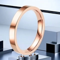 Macro detail of minimalist rose gold stainless steel ring on a modern geometric stand - Rose Gold