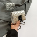 Mini silver chain crossbody bag with geometric quilted pattern and industrial square lock - Silver