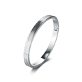 Detail of silver stainless steel bracelet featuring textured wave engraving and hinge closure - Silver (33-B-10 Steel Color)
