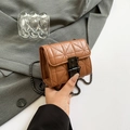 Mini brown quilted crossbody bag with vintage chain strap and elegant metallic buckle - Brown