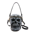 Creative marble texture skull crossbody bag with leather straps and gold metal hardware - Blue