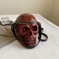 Chocolate skull crossbody bag with high-gloss finish and black crocodile leather strap - Red