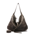 Vintage washed PU leather hobo bag in dark grey-brown with adjustable shoulder strap - Brown