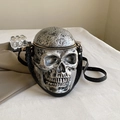 Gothic 3D skull shaped crossbody bag with silver stone texture and black crocodile strap - Silver