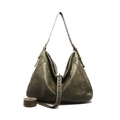 Olive green washed PU hobo bag with vintage texture and extra eyelet strap - Green