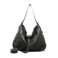 Vintage black washed PU leather hobo bag with bronze hardware and adjustable strap - Black