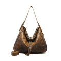 Vintage dark brown washed PU leather hobo bag with large capacity and adjustable straps - Brown