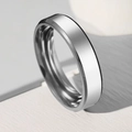 Macro shot of silver brushed stainless steel ring with polished beveled edges - US 7 / 6mm / Double Beveled Polished Steel Color