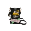 Mini sac à bandoulière noir en toile avec broderie de fille en sequins et sangle dorée - Fille à Fleur Noir