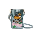 Petit sac bandoulière en paillettes bleues avec broderie fille et boucle dorée - Fille à Fleur Bleu