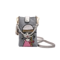 Sac bandoulière gris tissé avec broderie en paillettes d'une fille de dessin animé - Fille au Chapeau Argent