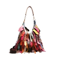 Borsa hobo in pelle colorata patchwork con dettagli nappe e doppia tracolla - Rosso