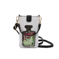 Witte crossbody telefoontas met zwarte stippen en een pailletten parfumflesje patroon - Parfum Wit