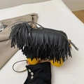 Quirky black fringe puppy crossbody bag with yellow legs and gold hardware detail - Black