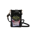 Zwarte crossbodytas met lovertjes en kleurrijk frietpatroon met leren klepsluiting - Patat Zwart