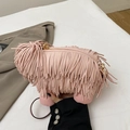 Creative pink fringe puppy crossbody bag featuring golden hardware and a playful design - Pink