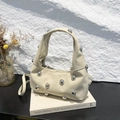 Chic off-white rivet shoulder bag with silver studs and versatile crossbody strap - Khaki