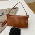 Sac à bandoulière en cuir tressé marron avec poignée et sangle amovible style chic - Marron