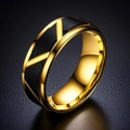 Men's titanium steel ring with black geometric pattern and gold-tone polished finish - Size Seven / Geometric Texture Ring / Black & Gold
