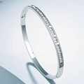 Minimalist silver titanium steel hinged bangle with luxury row of rectangular zircons - Steel