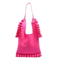 Pink ruffled shoulder bag with minimalist large capacity design and soft fabric texture - Rose Red
