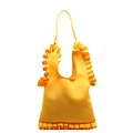 Bright yellow ruffle design handbag with pleated details and top handle for women - Yellow