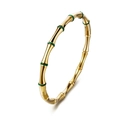 Détails du bracelet bambou doré avec des pierres précieuses vertes et fini poli miroir - Style Bambou Zirconium Vert (40甲-D-5)