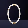 Bamboo style bracelet with white drip glue segments and gold-plated steel clasp finish - White (40J-C-7)