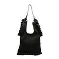 Minimalist black ruffled shoulder bag featuring stylish fabric and decorative details - Black