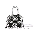 Mini black bucket bag with silver beaded mesh and drawstring closure in 80 chars - Silver