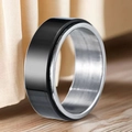 Polished black and silver rotating stainless steel ring for men on wood surface - US 5 / Black Silver Two Tone (1-D-1)