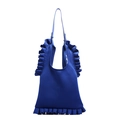 Bright blue pleated tote bag with large ruffle trim made of thick neoprene fabric - Blue