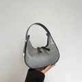 Silver rhinestone hobo bag with black leather trim and dual zipper closure for women - Full Rhinestone Black Trim (3299) / Black