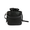 Elegante borsa a secchiello intrecciata nera da donna con coulisse e tracolla - Nero