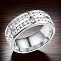Polished silver titanium steel ring with double-row sparkling zircon inlays - 34-c-4 Steel Color Two-row Glue Rhinestones / Size 5
