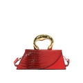 Bolso geométrico rojo minimalista con diseño de cocodrilo y asa dorada escultórica - Rojo