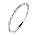 Detail of silver clover bangle with inset cubic zirconia and hinged clasp closure - Steel Color Five-Leaf Flower Style (39-A-9)