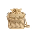 Borsa a secchiello intrecciata beige con chiusura a coulisse e tracolla regolabile - Cachi