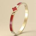 Bracciale a rigido con quadrifoglio dorato smalto rosso e accenti in cristallo lucente - Stile Quadrifoglio Rosso