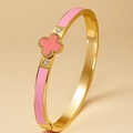 Bracciale a quadrifoglio dorato regolabile con smalto rosa e strass bianchi lucidi - Stile Quadrifoglio Rosa