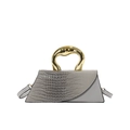 Elegante bolso geométrico gris con textura de cocodrilo y asa de metal dorado para mujer - Gris
