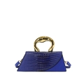 Sac à main bleu à relief crocodile avec poignée métallique dorée irrégulière - Bleu