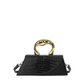 Sac à main noir avec rabat motif crocodile et poignée sculpturale dorée unique - Noir