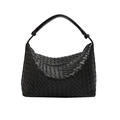 Klassische schwarze geflochtene Hobo-Tasche mit Henkel und Intrecciato-Muster - Schwarz