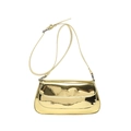 Glossy gold mirror finish shoulder bag for women with adjustable strap and sleek curved bottom - Gold
