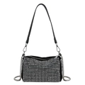 Sparkling black rhinestone baguette bag with detachable strap and silver chain details - Silver