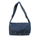 Retro dark blue denim crossbody bag featuring contrast stitching and metal buckle - Dark Blue