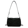 Sparkling black rhinestone crossbody bag with elegant silver chain and leather strap - Black