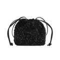 Sparkling black sequin drawstring bucket bag with a glossy finish for evening wear - Black