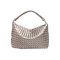 Metallic gold woven Intrecciato hobo bag with a stylish integrated wide shoulder strap - Champagne Gold